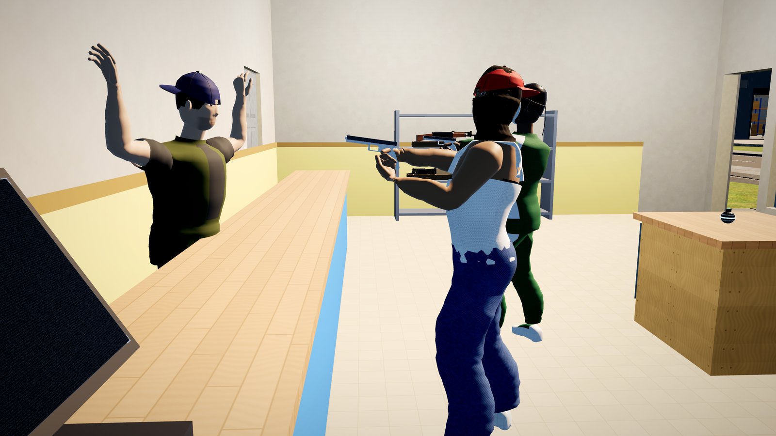 Robbing a store at gunpoint