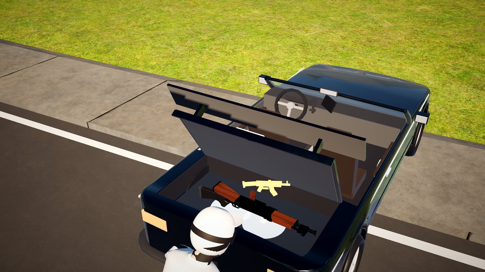 Grabbing a gun from the back of a truck
